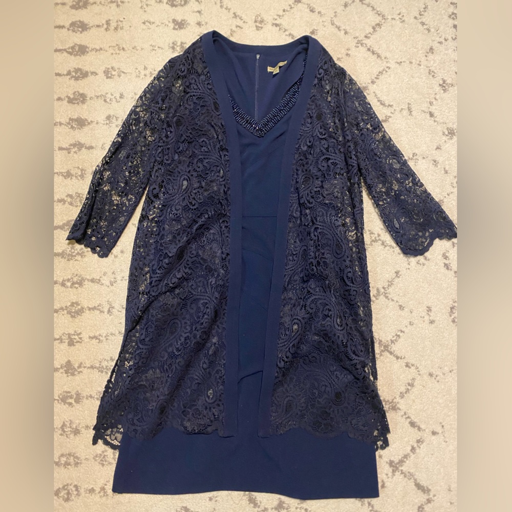 Maya brooks navy shift dress with lace jacket plus size 16